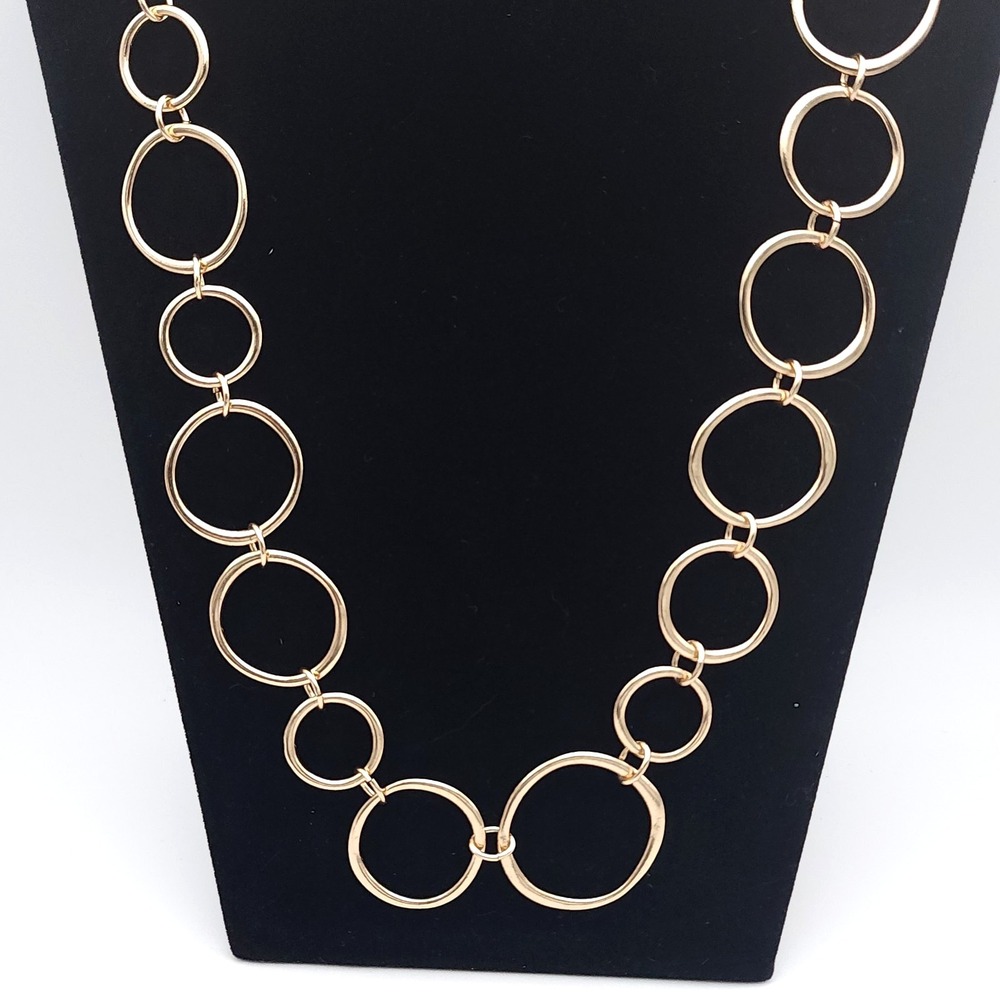 Gold Tone Necklace Oversized Circle Link Elegant - Picture 4 of 5